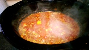 Beef Stew Ragu doing the hard work for me, in the crock pot. Steamy goodness!