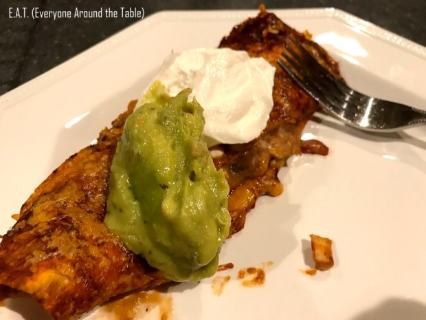 Serve Chicken Enchiritos with guac and sour cream.