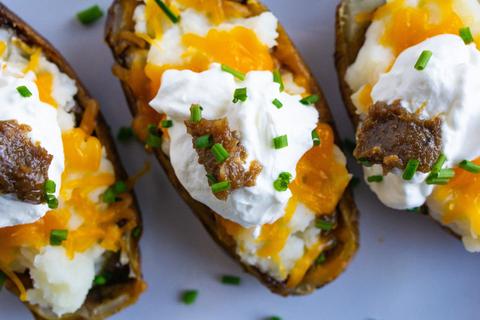 Pig Skin Potatoes with Bacon Jam recipe