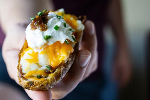 Pig Skin Potatoes with Bacon&nbsp;Jam